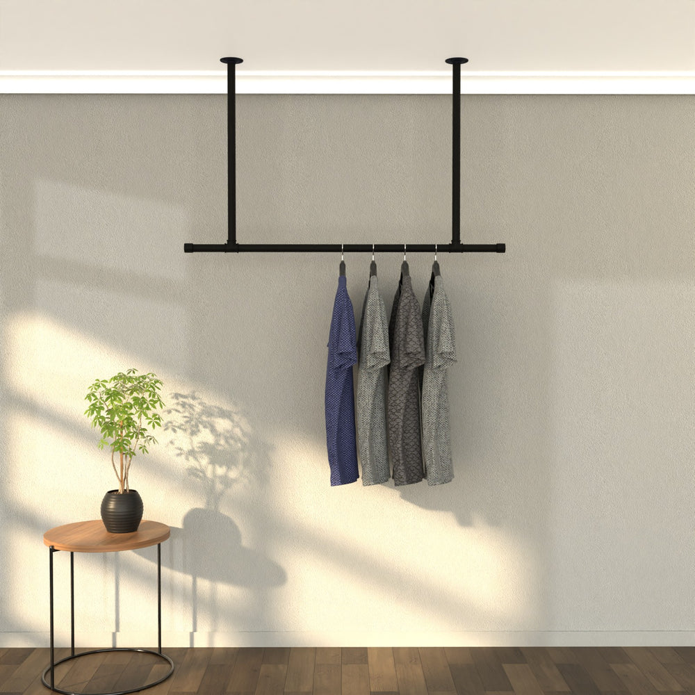 SkyLine ceiling-mounted clothes rail, bringing an elevated touch to wardrobe organization.