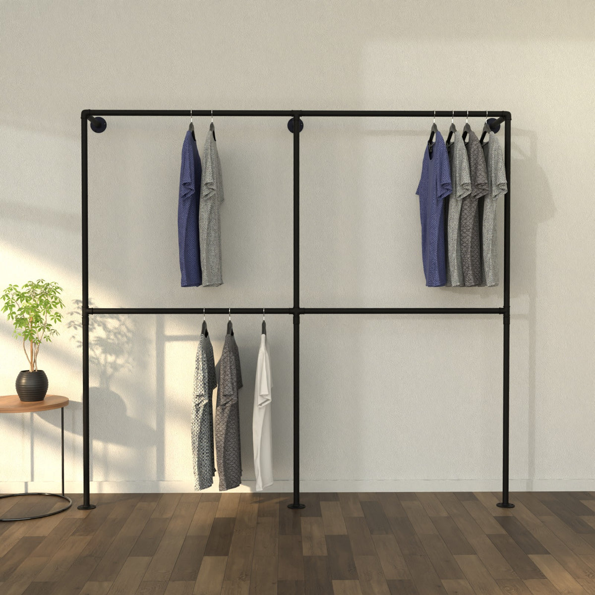Dual Rack Shelves TwinTier Open Wardrobe - Dual Racks with Double-Tiered Design – racksflex