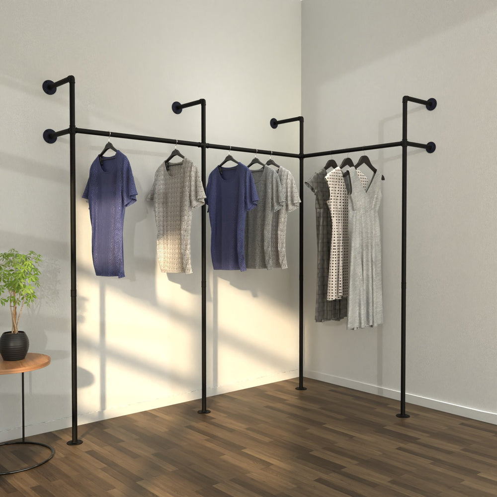 CornerCast corner wall-mounted clothes rack, optimizing space with style.