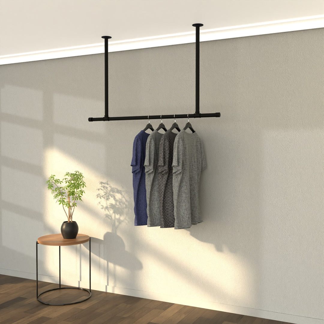 SkyLine ceiling-mounted clothes rail, bringing an elevated touch to wardrobe organization.