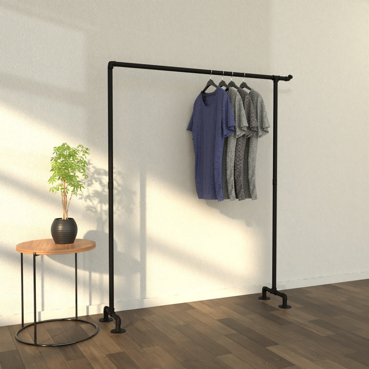 PipePrestige free-standing clothes rack crafted from sturdy pipes, showcasing industrial elegance.