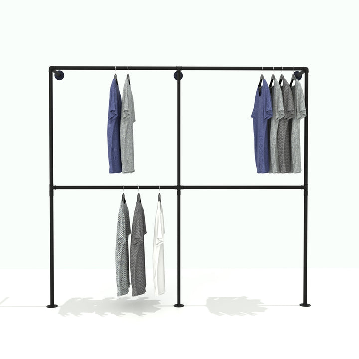 TwinTier open wardrobe featuring two double-tiered racks for versatile storage.