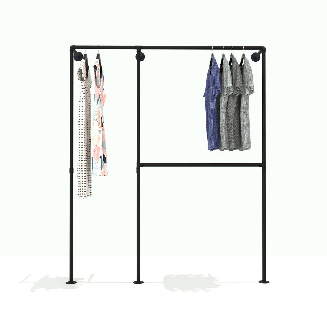 DressDuo wall-mounted double clothes rack, ideal for hanging long dresses.