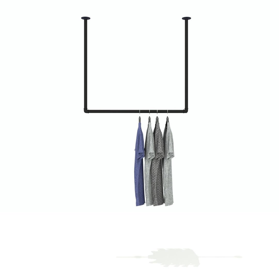 SkyHang ceiling-mounted clothes rack, offering an elevated approach to wardrobe organization.