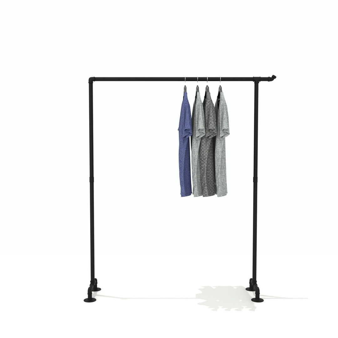 PipePrestige free-standing clothes rack crafted from sturdy pipes, showcasing industrial elegance.