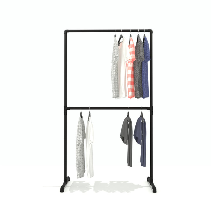 DuoStand free-standing double clothes rack, showcasing dual-layered elegance.