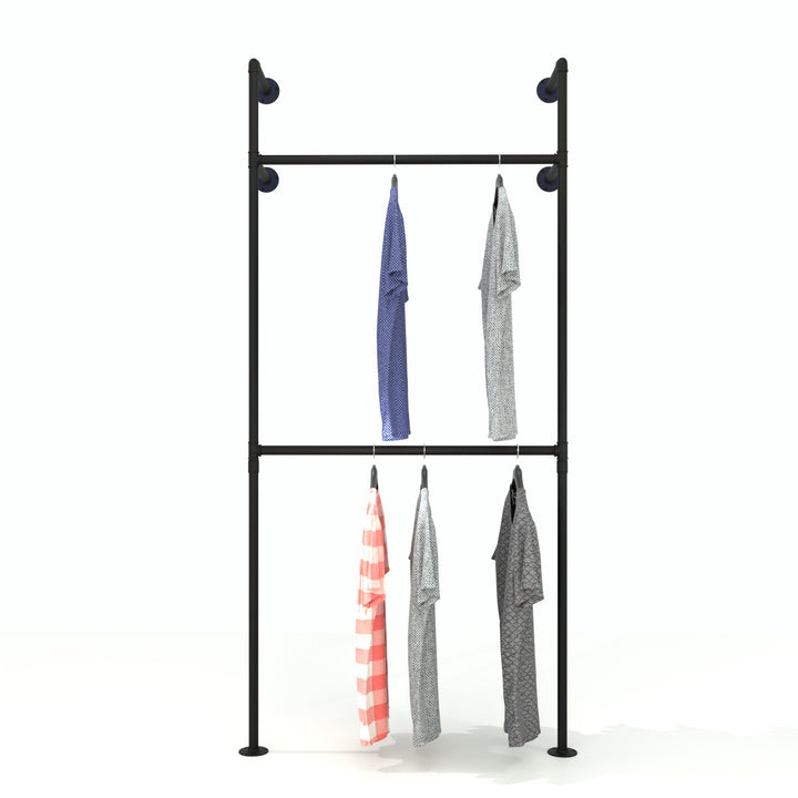 industrial pipe clothing rack showcasing urban minimalistic design