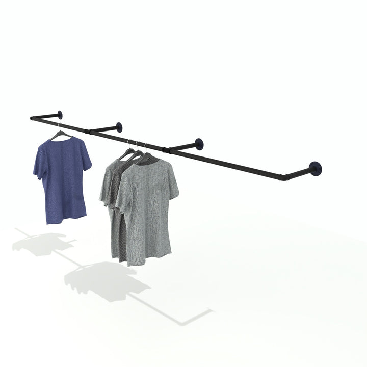 WallWear wall-mounted clothes rail, offering a clean and modern display for garments.