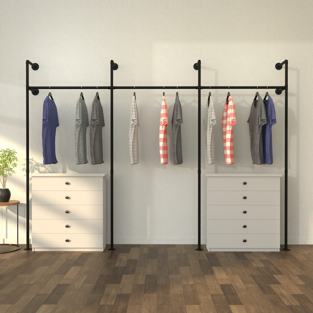 TriTier 3-rail, double-tiered wall-mounted clothes rack showcasing innovative design.