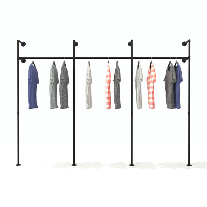 TriTier 3-rail, double-tiered wall-mounted clothes rack showcasing innovative design.