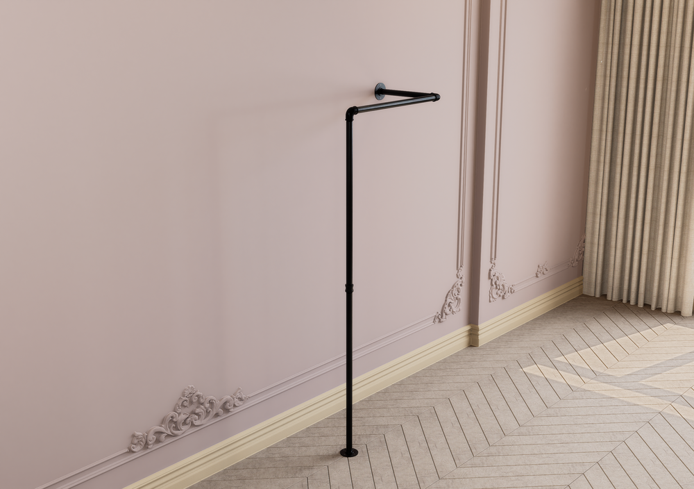 Unique Angled Industrial Pipe Wall & Floor Mounted Clothes Rack (D125)