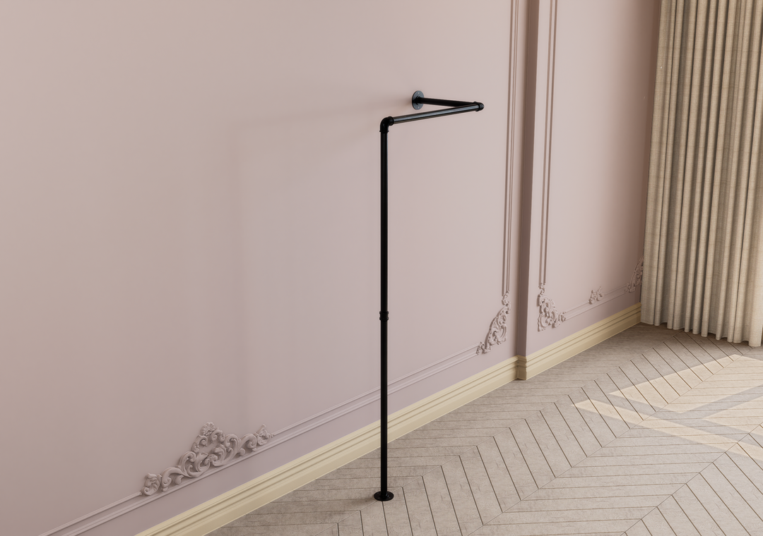Unique Angled Industrial Pipe Wall & Floor Mounted Clothes Rack (D125)