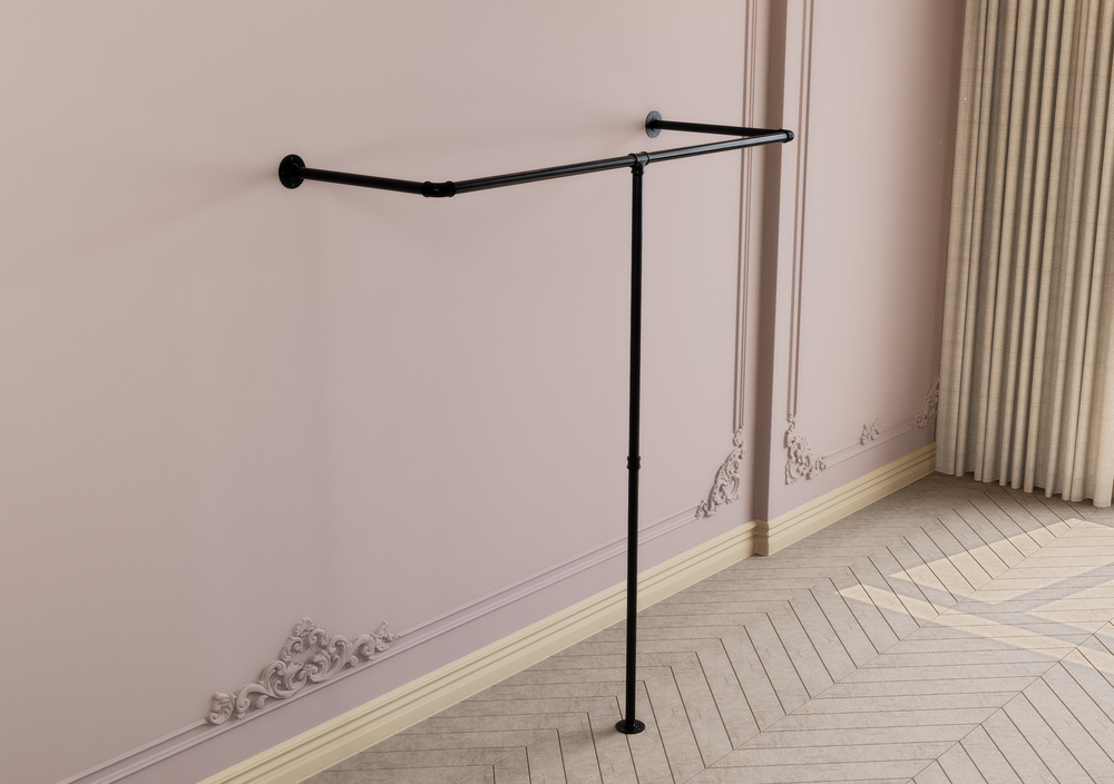 Industrial Wall & Floor Mounted Pipe Clothes Rack Wrap-Around Design (D96)