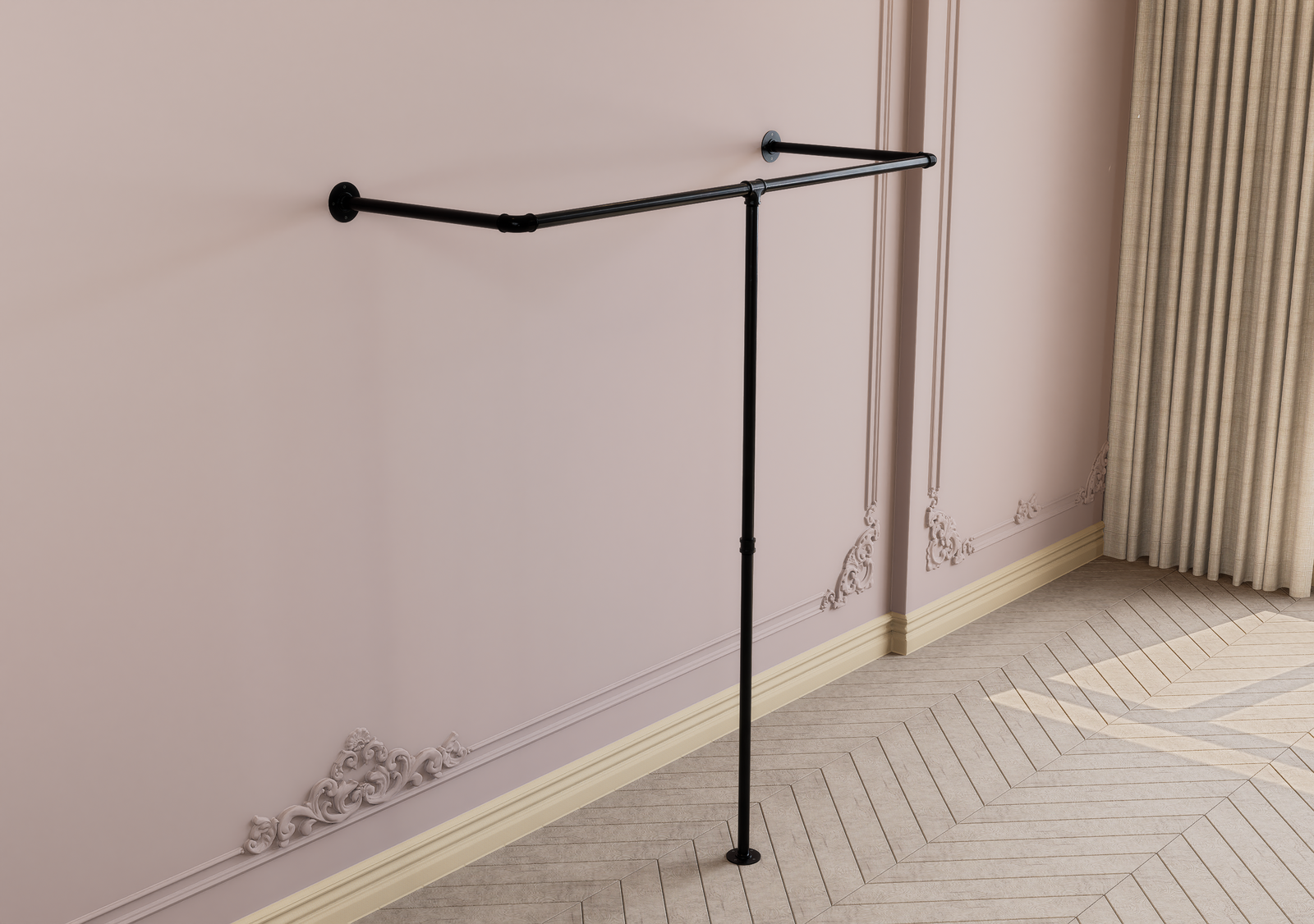 Industrial Wall & Floor Mounted Pipe Clothes Rack Wrap-Around Design (D96)