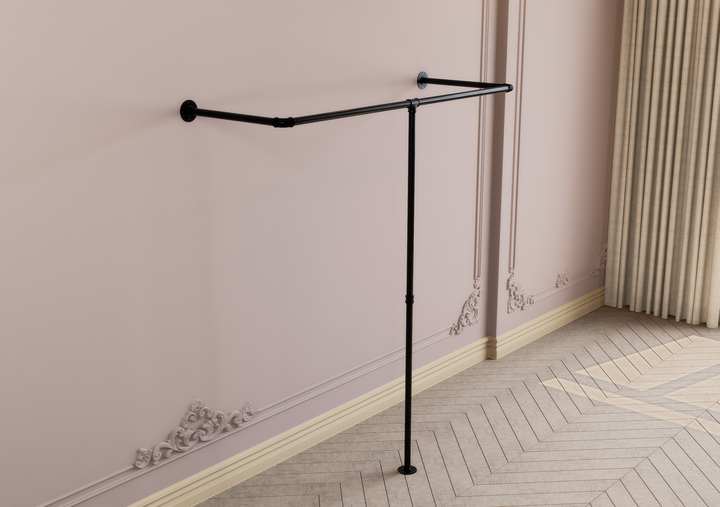 Industrial Wall & Floor Mounted Pipe Clothes Rack Wrap-Around Design (D96)