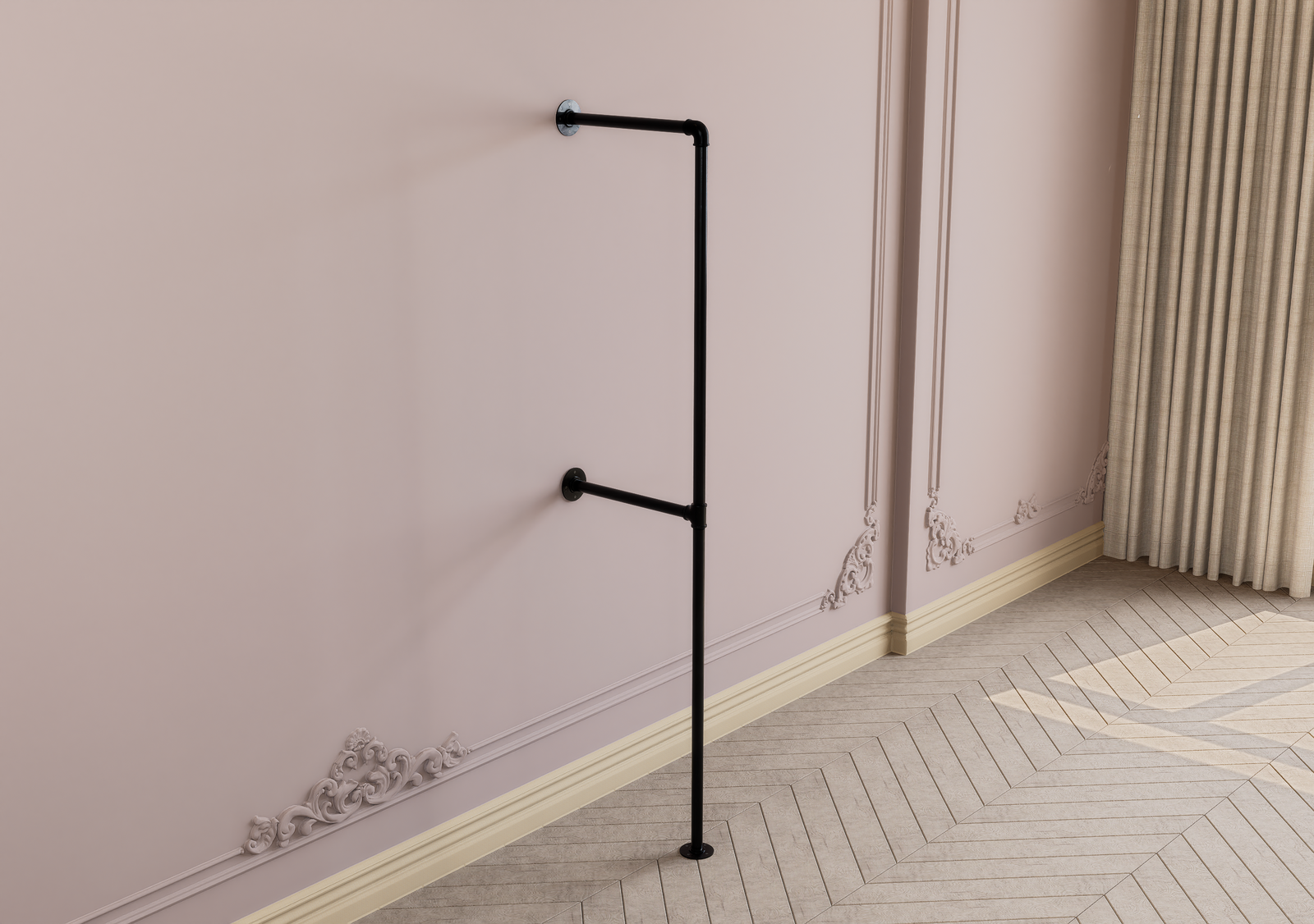 F-Shaped Wall & Floor Mounted Garment Rail (D76)