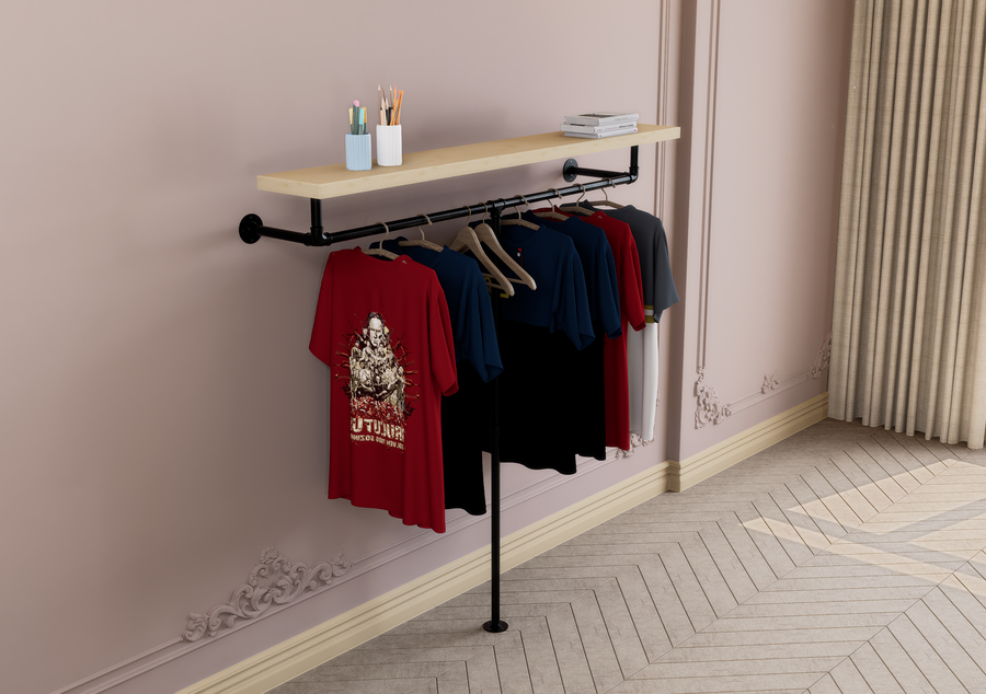 T-Shaped Clothes Rack with Top Shelf (D134)