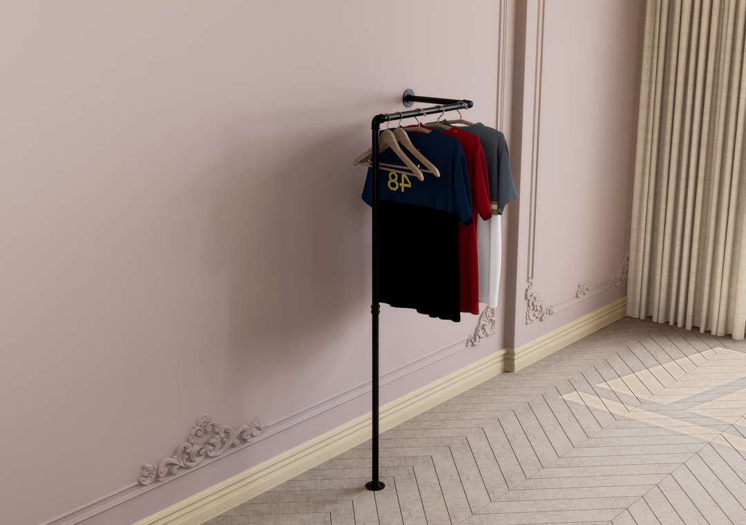 Unique Angled Industrial Pipe Wall & Floor Mounted Clothes Rack (D125)