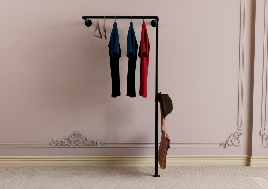 Wall & Floor Mounted Pipe Clothes Rack Rail with Side Hook (D22)