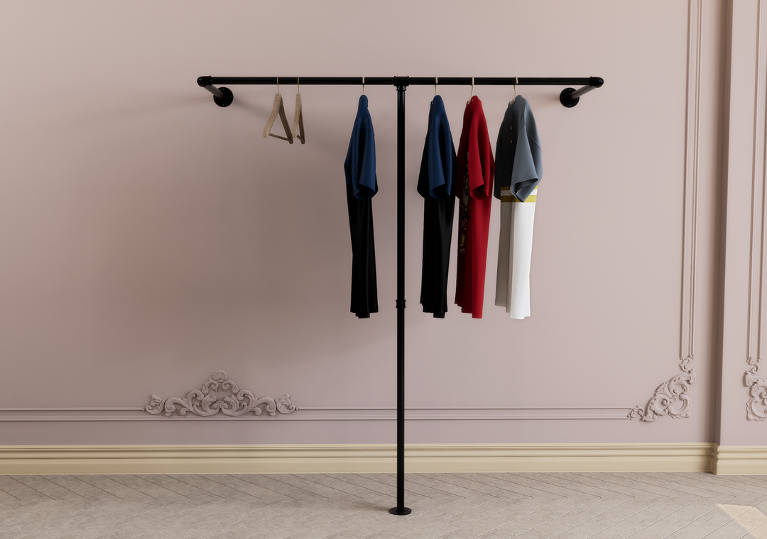 Industrial Wall & Floor Mounted Pipe Clothes Rack Wrap-Around Design (D96)