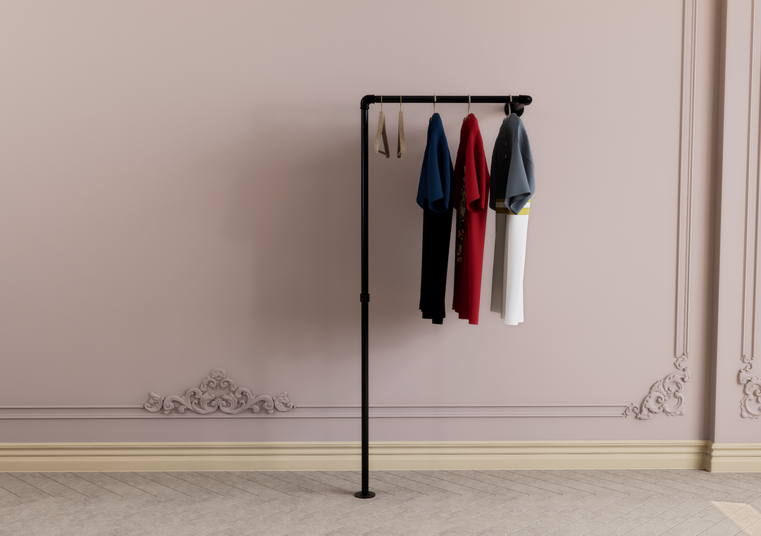 Unique Angled Industrial Pipe Wall & Floor Mounted Clothes Rack (D125)