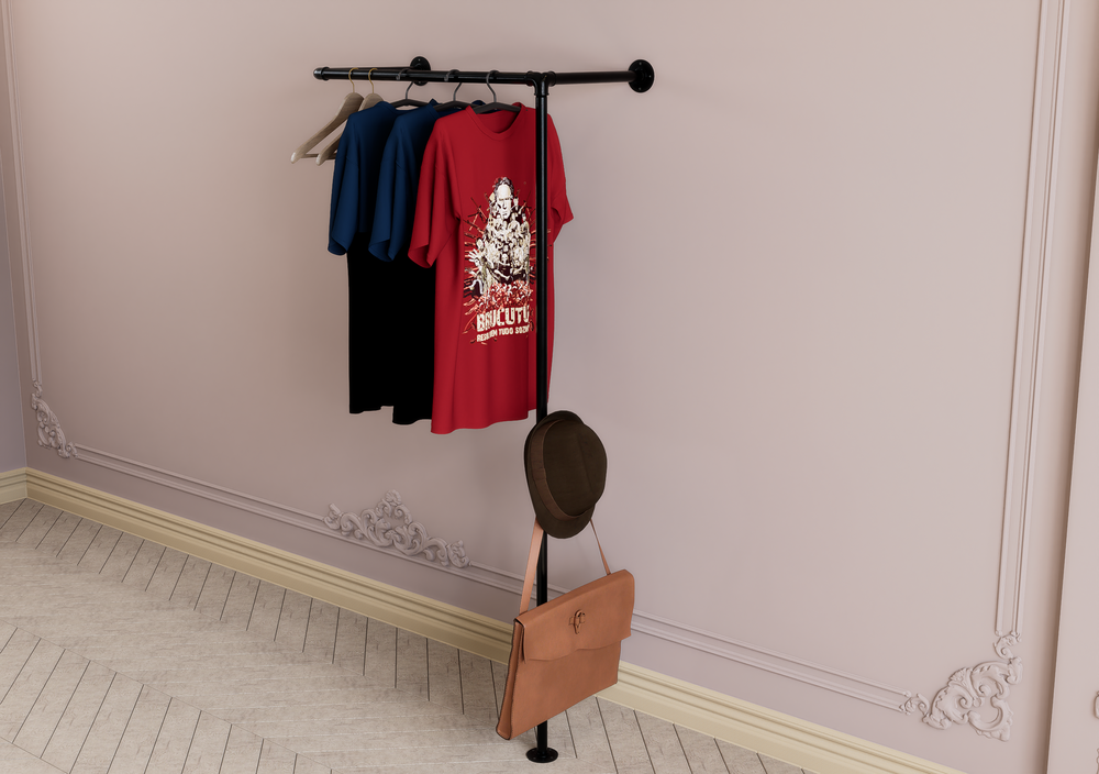 Wall & Floor Mounted Pipe Clothes Rack Rail with Side Hook (D22)