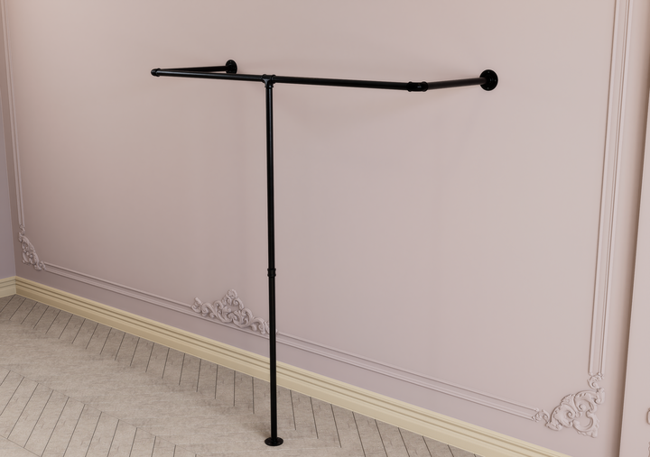 Industrial Wall & Floor Mounted Pipe Clothes Rack Wrap-Around Design (D96)