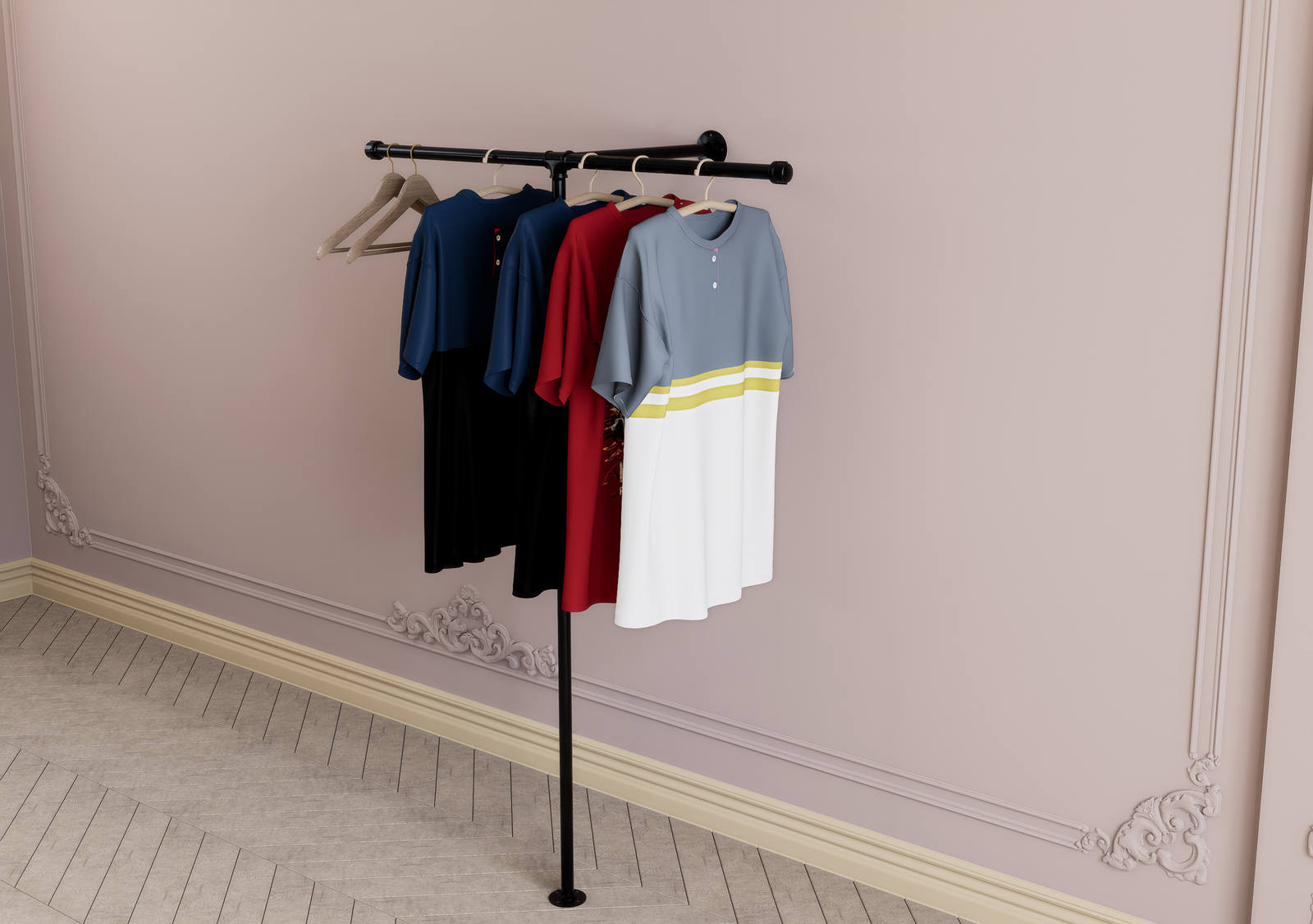 Industrial Trident-Style Floor & Wall Mounted Clothes Rack (D95)