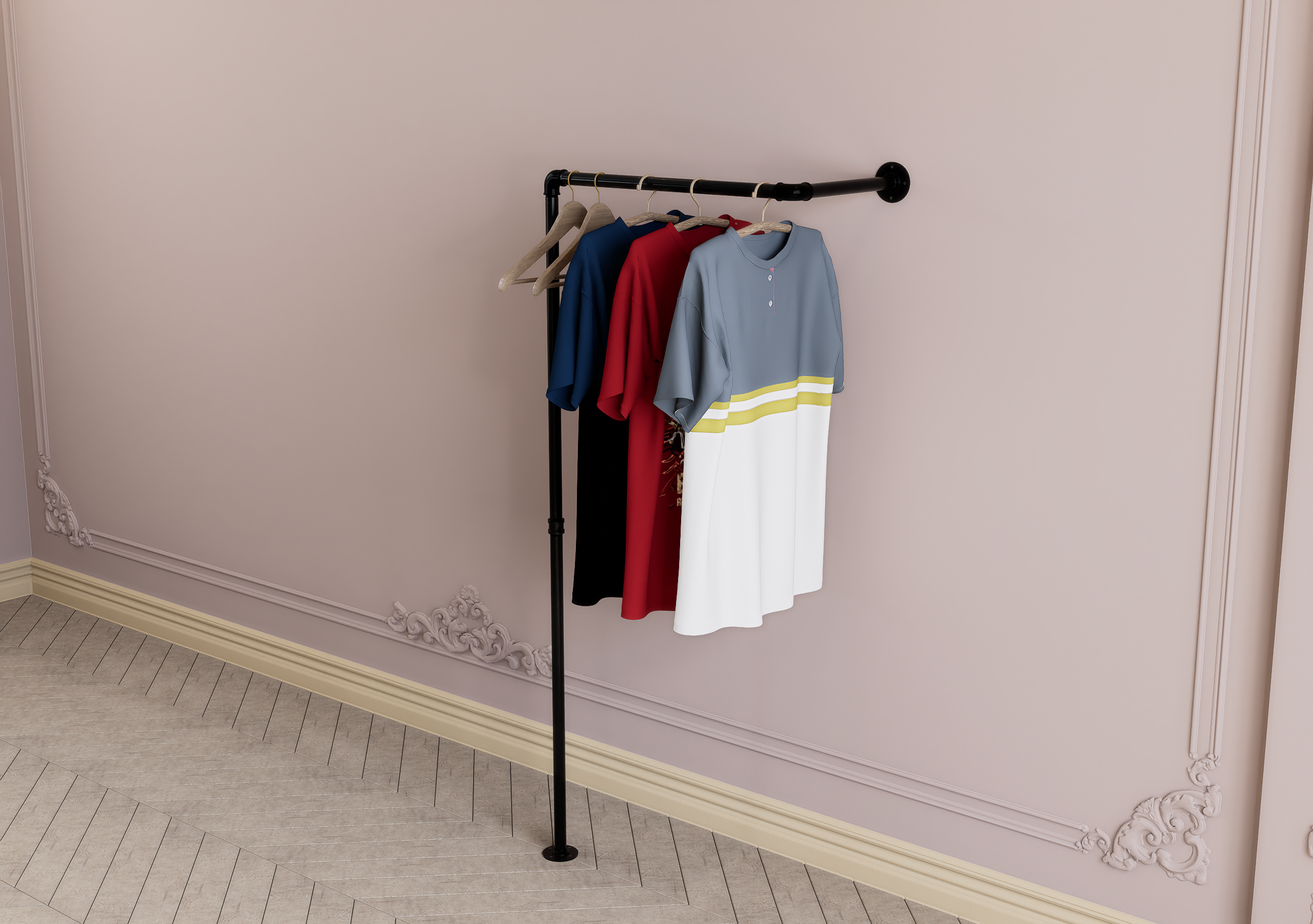 Unique Angled Industrial Pipe Wall & Floor Mounted Clothes Rack – racksflex