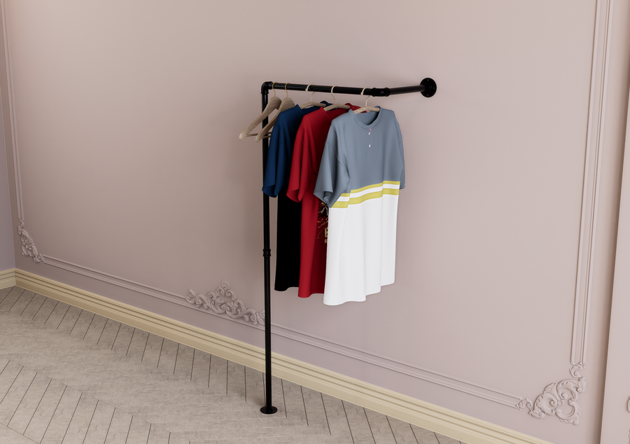 Unique Angled Industrial Pipe Wall & Floor Mounted Clothes Rack (D125)