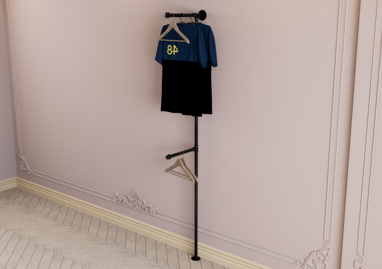 Minimalist Black Pipe Clothes Rack With Dual Hanging Arms (D23)