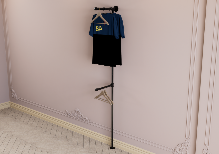 Minimalist Black Pipe Clothes Rack With Dual Hanging Arms (D23)