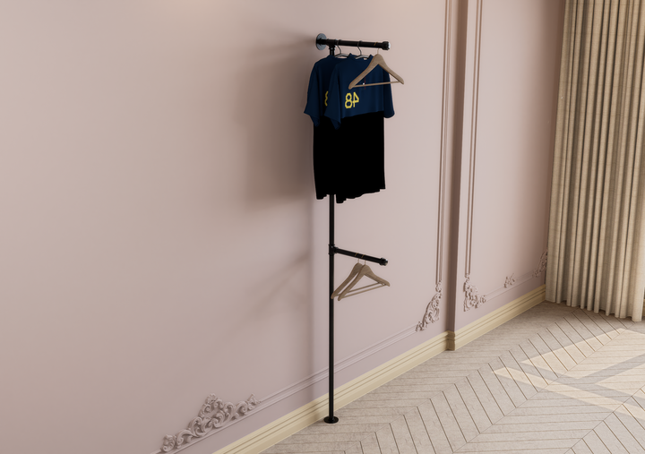 Minimalist Black Pipe Clothes Rack With Dual Hanging Arms (D23)