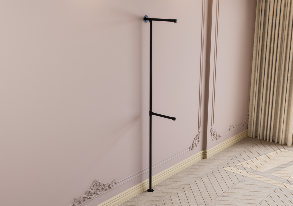 Minimalist Black Pipe Clothes Rack With Dual Hanging Arms (D23)