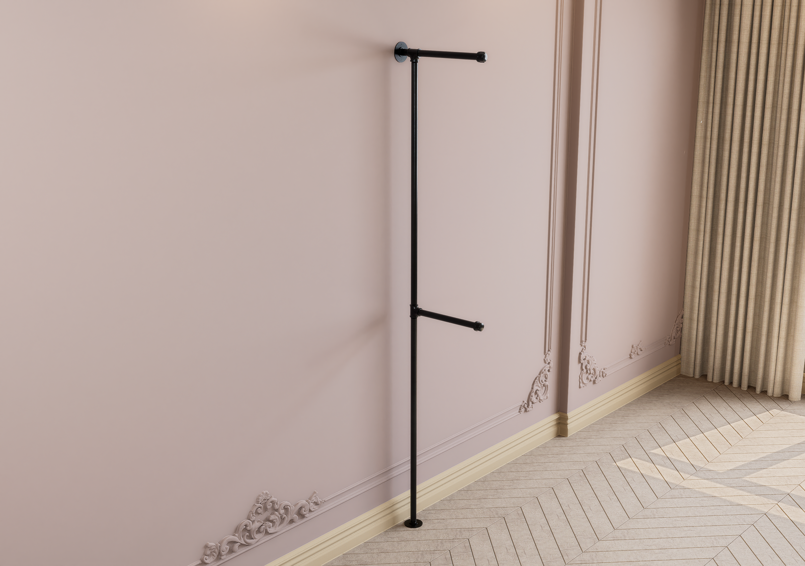 Minimalist Black Pipe Clothes Rack With Dual Hanging Arms (D23)
