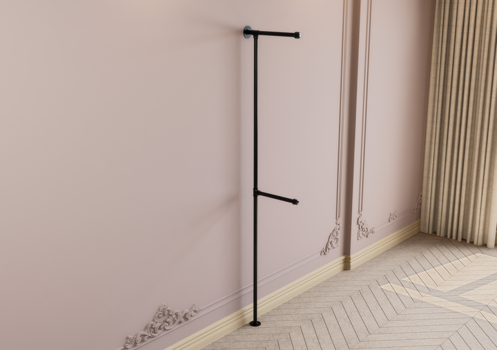 Minimalist Black Pipe Clothes Rack With Dual Hanging Arms (D23)