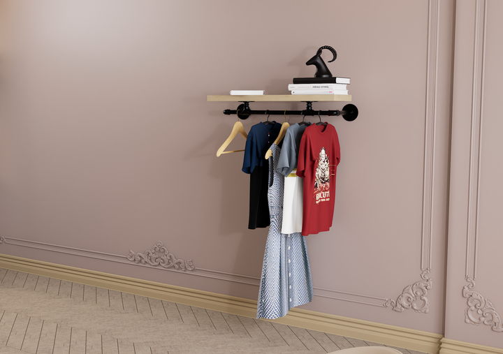 Compact Wall Mounted Clothes Rack with Shelf Bracket (1877)