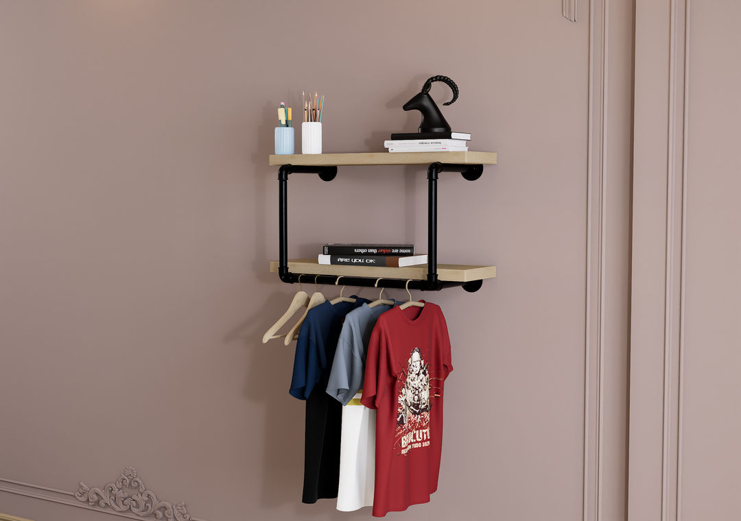 Compact Double Tier Shelf Bracket with Clothes Bar (3544)