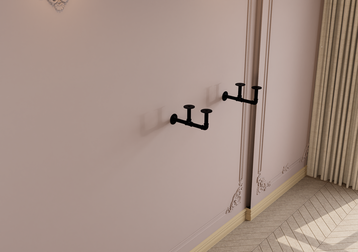 Rustic Wall Shelf Bracket with Hanging Rod (2259)