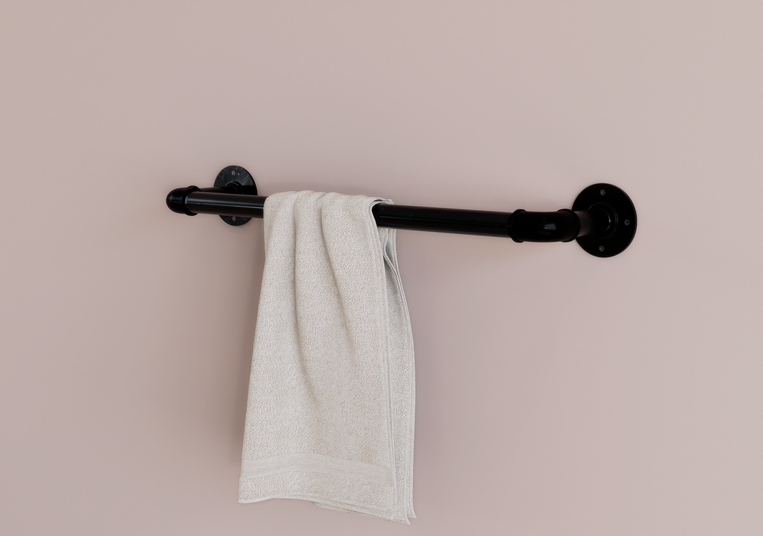 Minimal Black Pipe Towel Holder (D56)