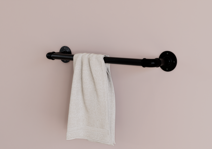 Minimal Black Pipe Towel Holder (D56)