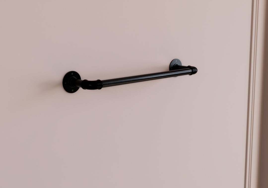 Minimal Black Pipe Towel Holder (D56)