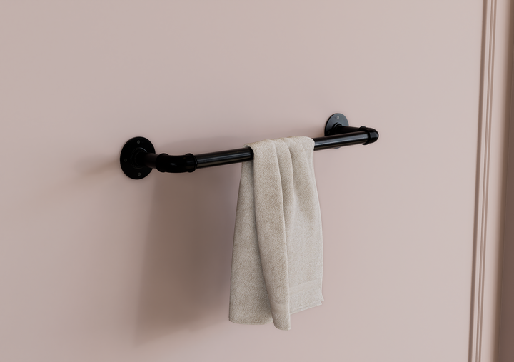 Minimal Black Pipe Towel Holder (D56)