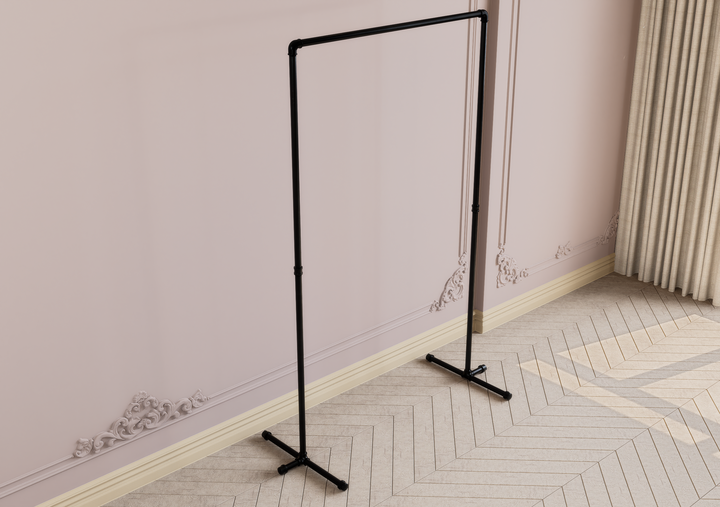 Minimal Industrial Garment Rail with Pipe Support Feet (D52)