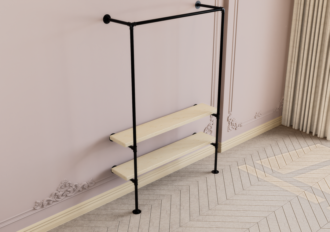 Industrial Wall & Floor Mounted Pipe Frame with Clothing Rack (D90)