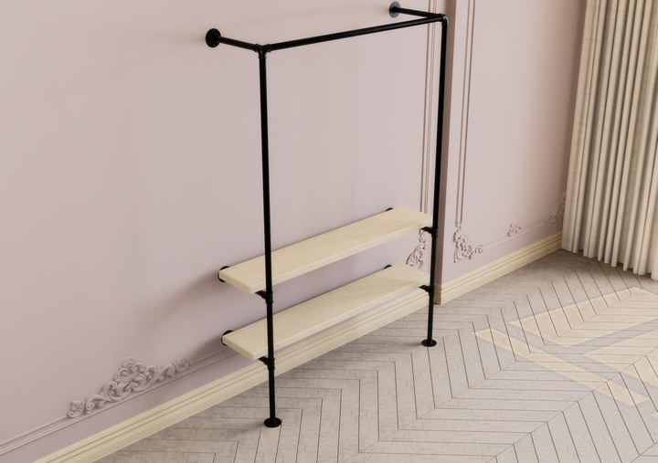 Industrial Wall & Floor Mounted Pipe Frame with Clothing Rack (D90)