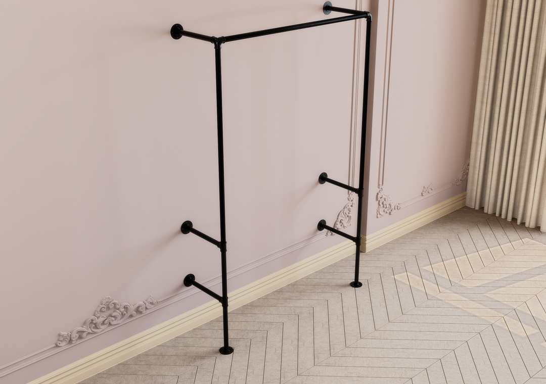 Industrial Wall & Floor Mounted Pipe Frame with Clothing Rack (D90)