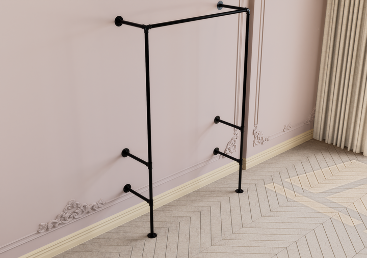 Industrial Wall & Floor Mounted Pipe Frame with Clothing Rack (D90)