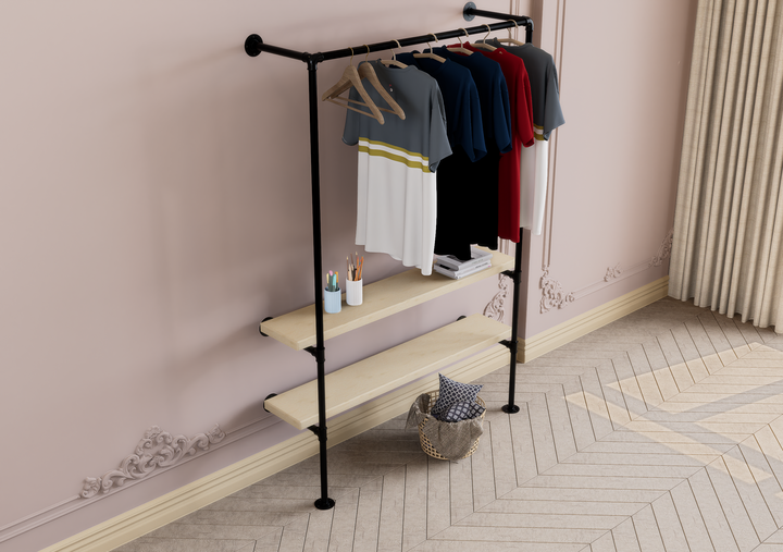 Industrial Wall & Floor Mounted Pipe Frame with Clothing Rack (D90)