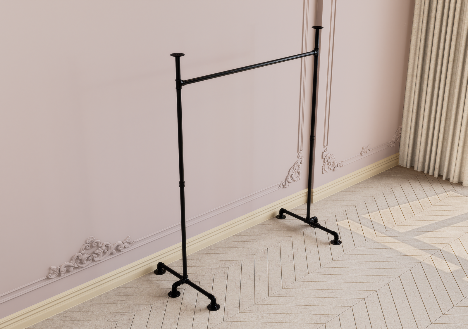 Industrial Free Standing Clothes Rack with Top Shelf (D41)